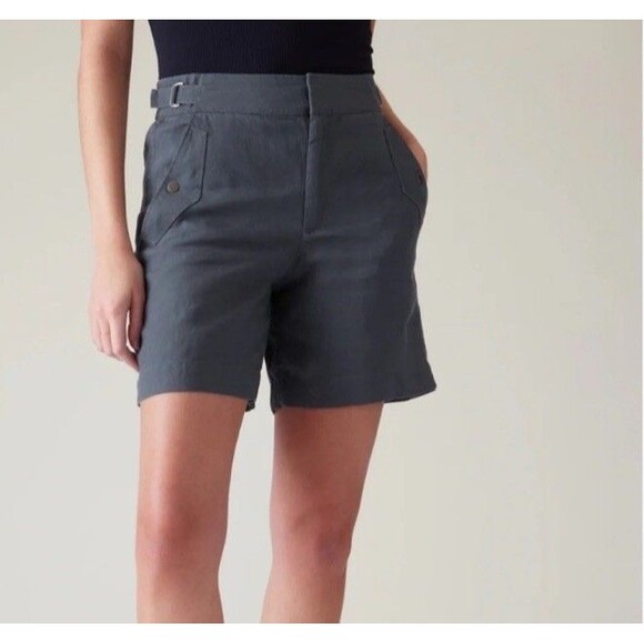 Athleta Voyager 100% Linen Short-Blue/Grey- Size 6-NWOT - Picture 1 of 5